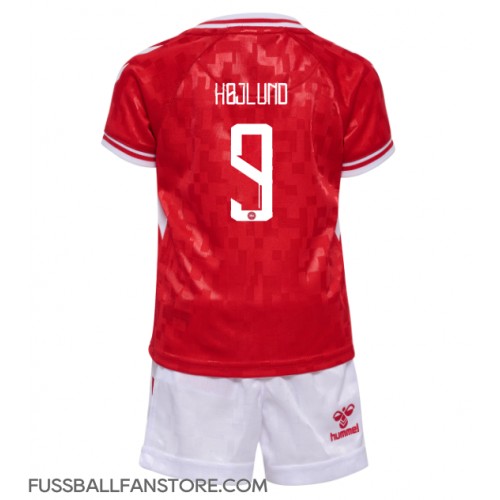 Dänemark Rasmus Hojlund #9 Replik Heimtrikot Kinder EM 2024 Kurzarm (+ Kurze Hosen)